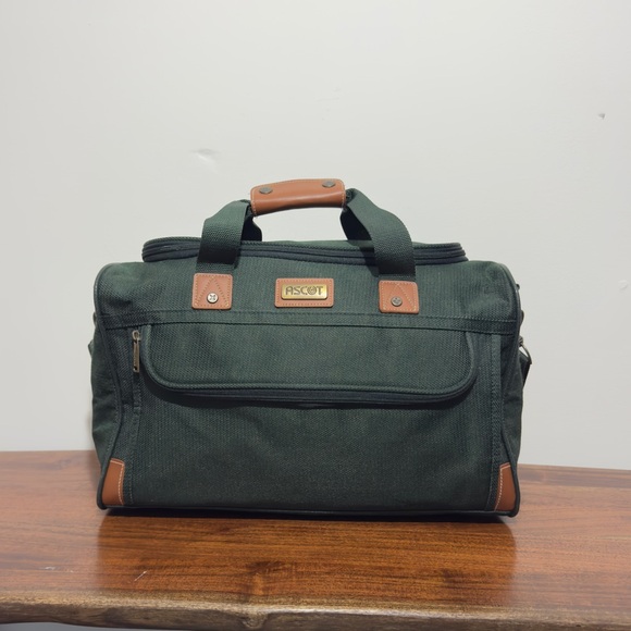 ASCOT Vintage Green Canvas Travel Bag Toiletries Case - Picture 1 of 9